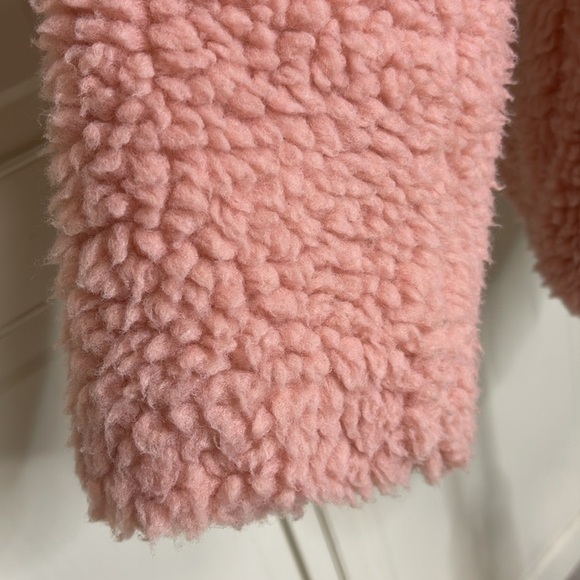 Topshop Women’s Borg Zip Up Teddy Sherpa Jacket Coat Pink Sz 6 Oversized Cuddly - Picture 4 of 12